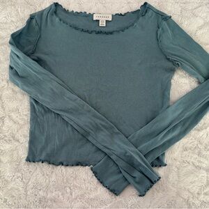 Topshop Teal Long Sleeve Top with Scalloped Edges in Size 6